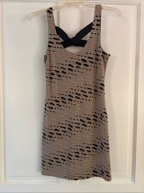 Sleeveless Taupe Mini Dress with Black Crisscross Back